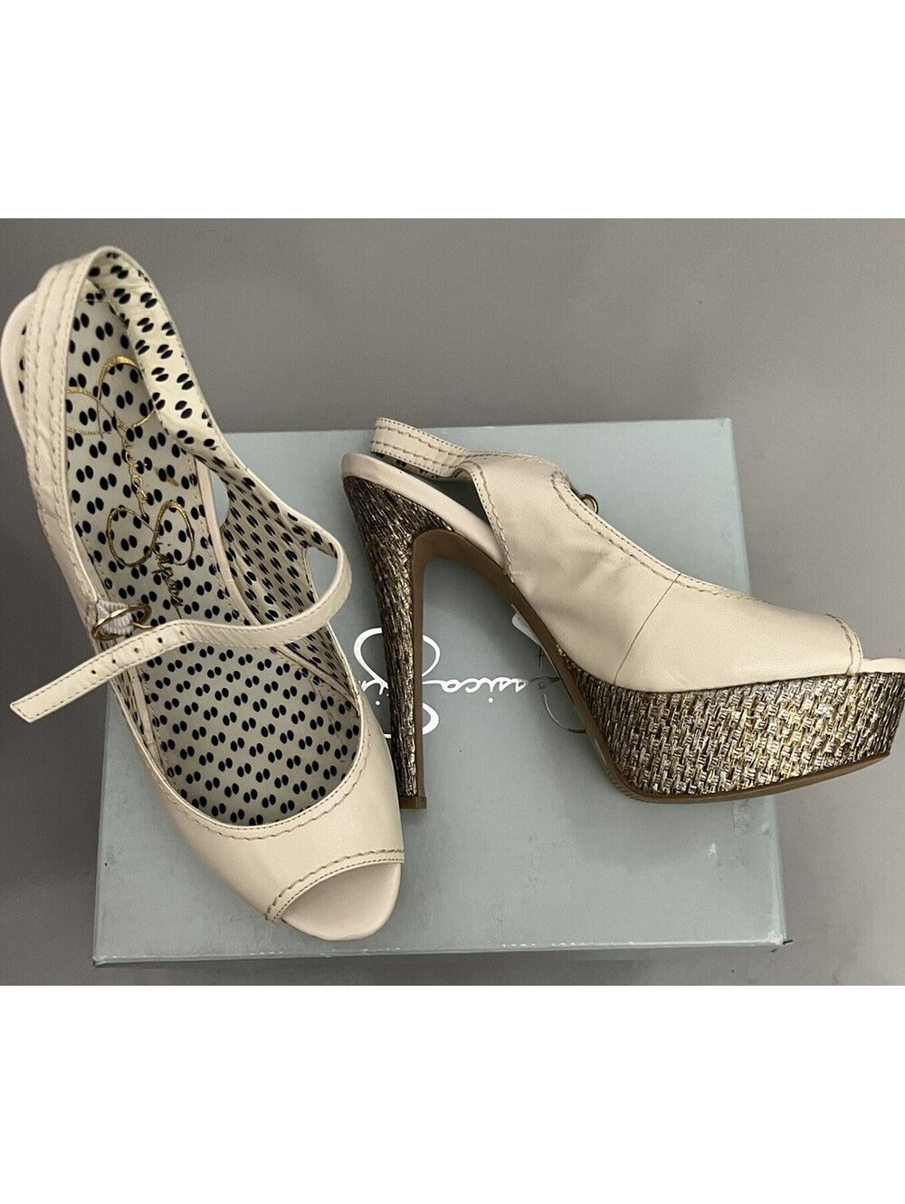 Jessica Simpson Eddy Peep Toe Sling Backs Coconut Silk Size 9M